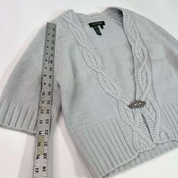 Lauren Ralph Lauren Cardigan Womens Medium Gray Short Sleeve Knit wool angora - Picture 8 of 10